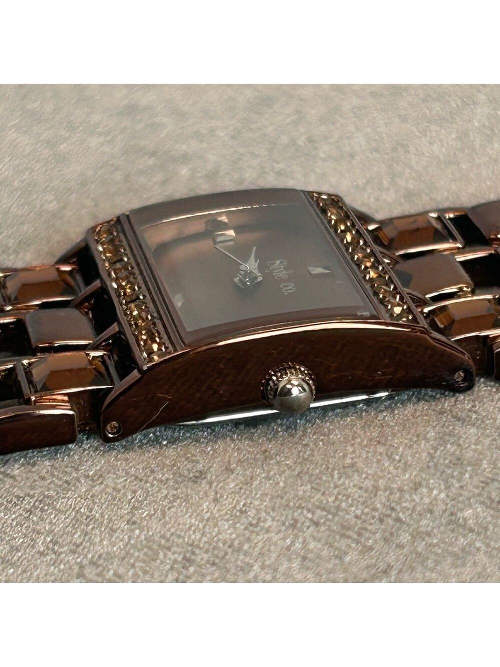 Style & Co. Bronze Amber Crystal rhinestone rectangular watch - Picture 9 of 15